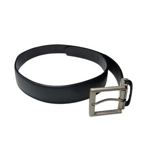 OOBE Black Reversible Genuine Leather‎ Belt Size S/P CF01376 Silver Buckle